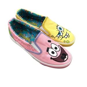 SpongeBob SquarePants Womens Yellow Pink Patrick Mismatched Slip On Sneakers 8.5